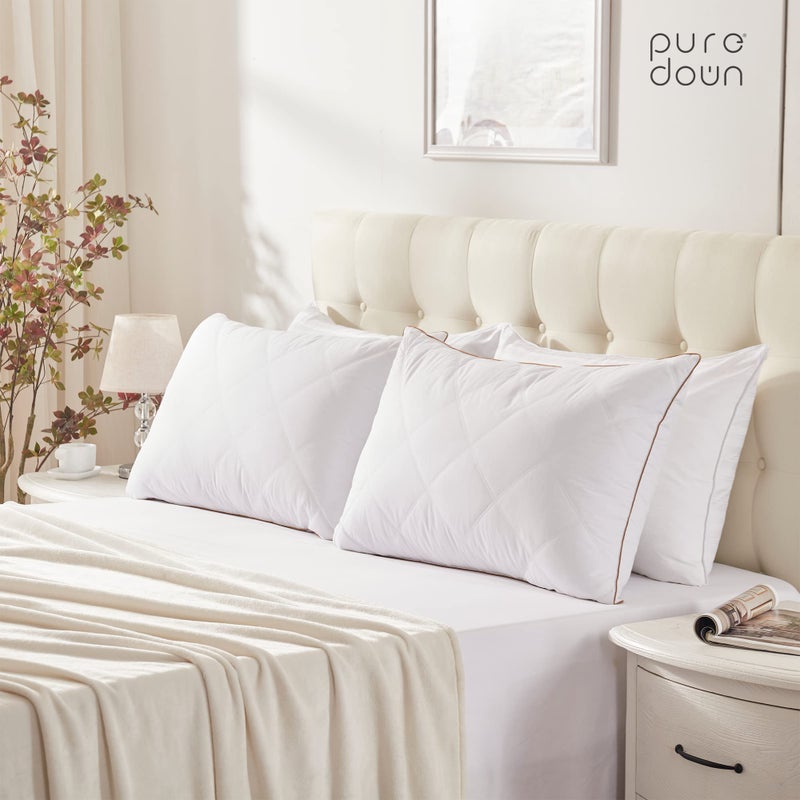 puredownÂ® Goose Feathers and Down Pillow with Diamond Quilting with 100% Cotton Cover, Pack of 2, Queen Size - Image 5